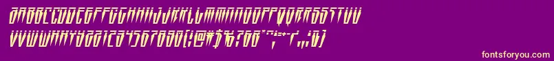 Swordtoothlaserital-Schriftart – Gelbe Schriften auf violettem Hintergrund