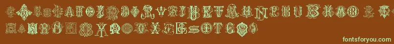 IntellectaMonogramsRandomSamples Font – Green Fonts on Brown Background