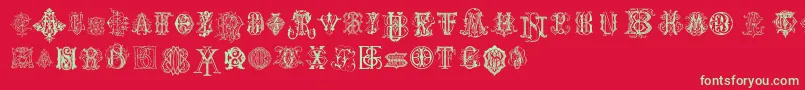 IntellectaMonogramsRandomSamples Font – Green Fonts on Red Background