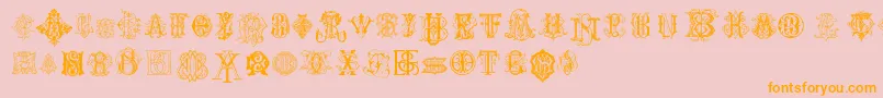 IntellectaMonogramsRandomSamples-Schriftart – Orangefarbene Schriften auf rosa Hintergrund