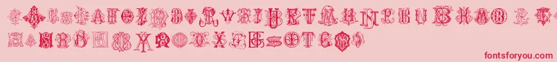 IntellectaMonogramsRandomSamples Font – Red Fonts on Pink Background