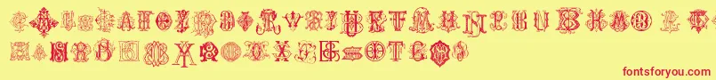 IntellectaMonogramsRandomSamples Font – Red Fonts on Yellow Background