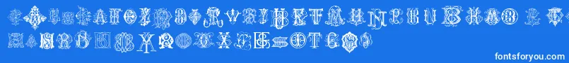 IntellectaMonogramsRandomSamples Font – White Fonts on Blue Background