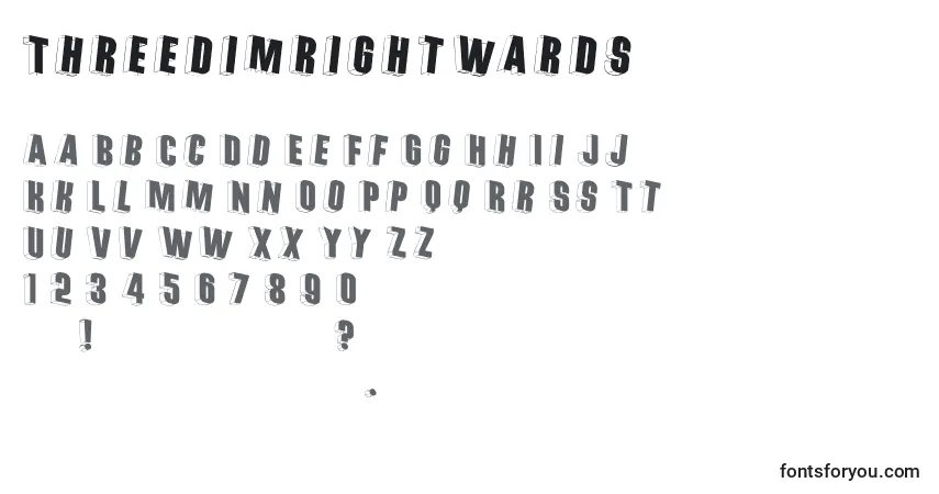 Schriftart Threedimrightwards – Alphabet, Zahlen, spezielle Symbole