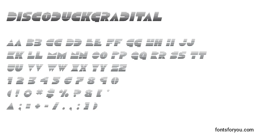 Czcionka Discoduckgradital – alfabet, cyfry, specjalne znaki