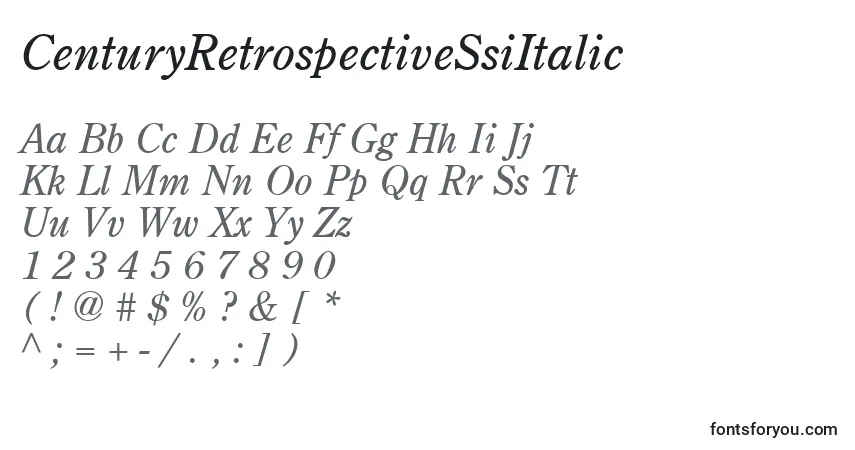 Czcionka CenturyRetrospectiveSsiItalic – alfabet, cyfry, specjalne znaki