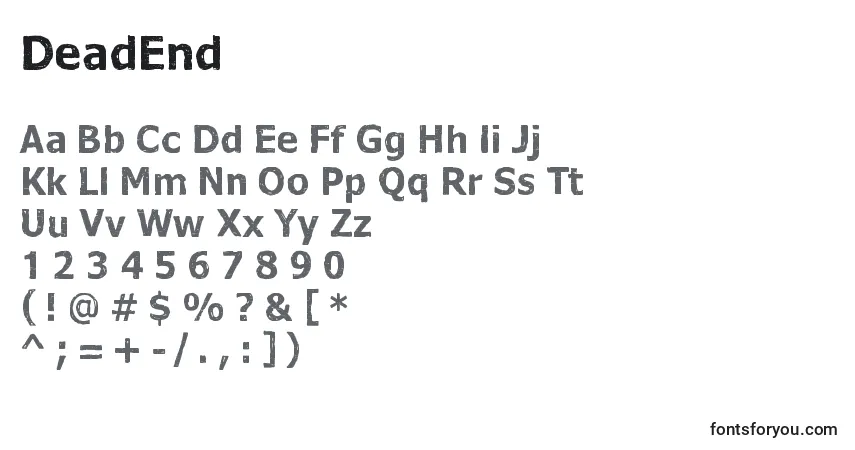 DeadEnd-fontti – aakkoset, numerot, erikoismerkit