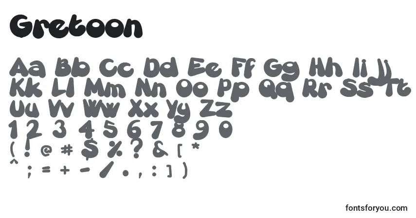 Schriftart Gretoon – Alphabet, Zahlen, spezielle Symbole