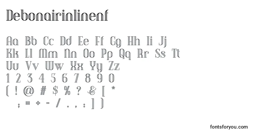 Schriftart Debonairinlinenf – Alphabet, Zahlen, spezielle Symbole