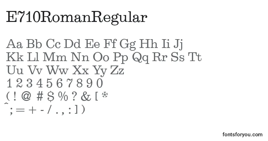 E710RomanRegular-fontti – aakkoset, numerot, erikoismerkit