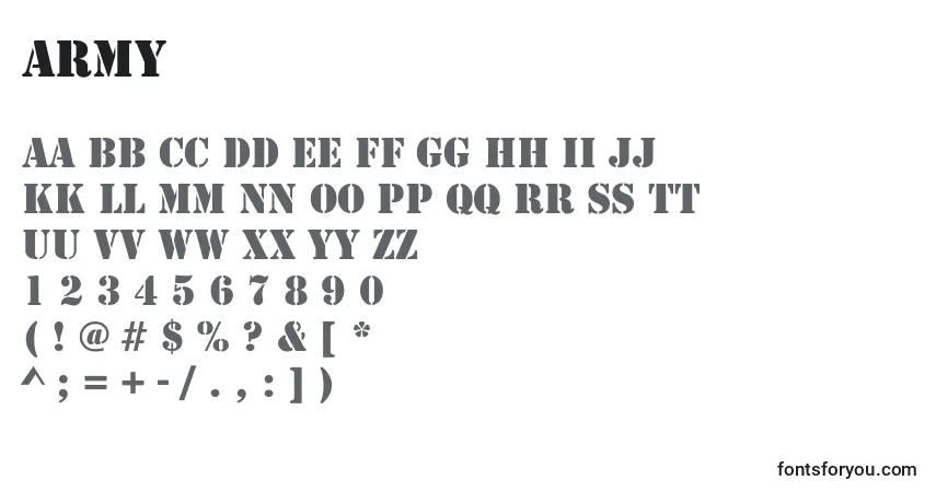 Шрифт Army – алфавит, цифры, специальные символы