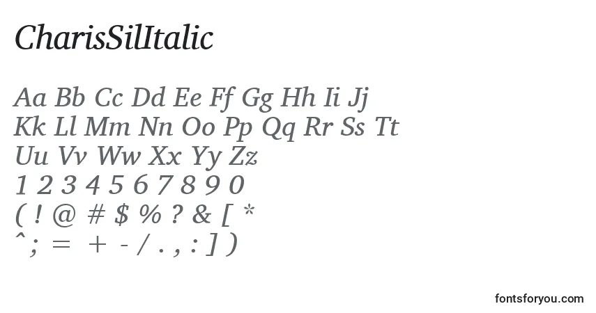 CharisSilItalicフォント–アルファベット、数字、特殊文字