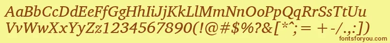 CharisSilItalic-fontti – ruskeat fontit keltaisella taustalla