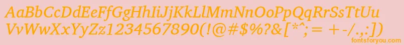 CharisSilItalic-fontti – oranssit fontit vaaleanpunaisella taustalla