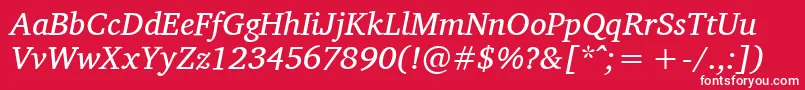 CharisSilItalic-fontti – valkoiset fontit punaisella taustalla