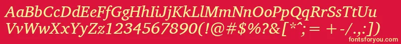 CharisSilItalic-fontti – keltaiset fontit punaisella taustalla