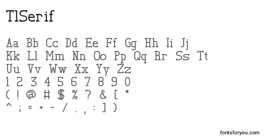 Schriftart TlSerif – Alphabet, Zahlen, spezielle Symbole