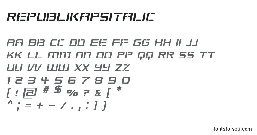 Fuente RepublikapsItalic - alfabeto, números, caracteres especiales