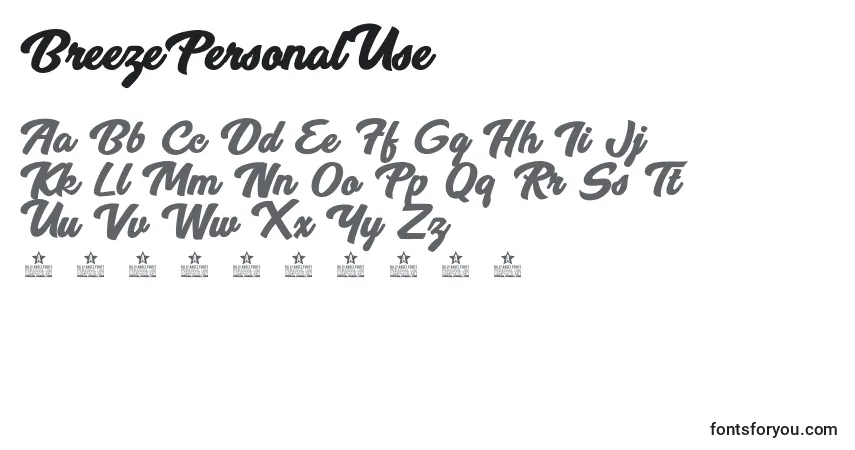 Czcionka BreezePersonalUse – alfabet, cyfry, specjalne znaki