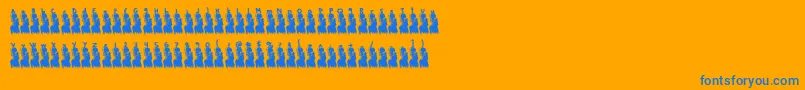 Rapanuimoaifont-Schriftart – Blaue Schriften auf orangefarbenem Hintergrund