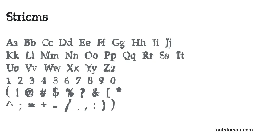 Czcionka Stricms – alfabet, cyfry, specjalne znaki