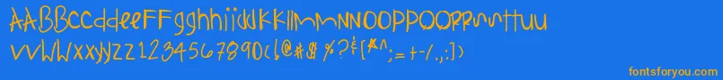 フォントAnythingispossible – オレンジ色の文字が青い背景にあります。