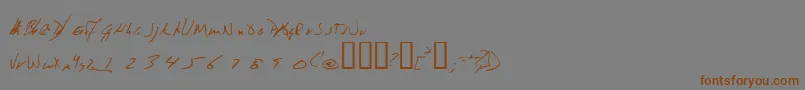 フォントJeni – 茶色の文字が灰色の背景にあります。
