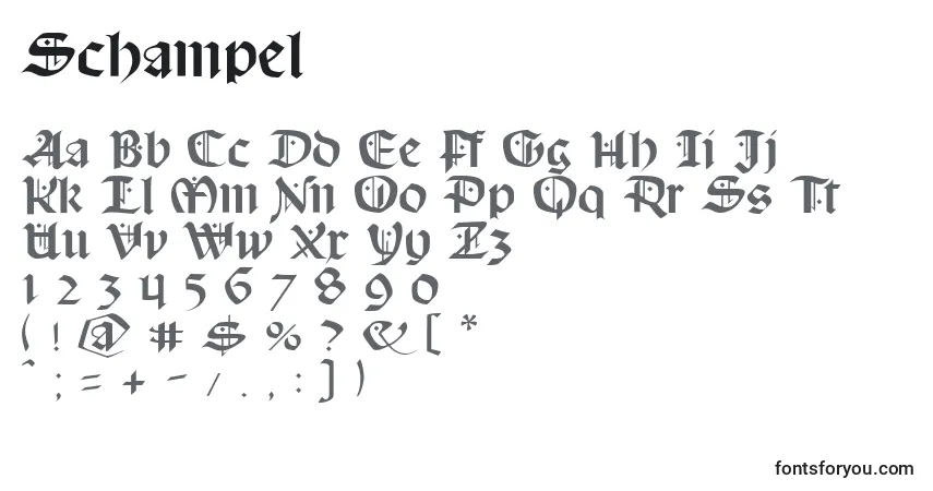 A fonte Schampel – alfabeto, números, caracteres especiais