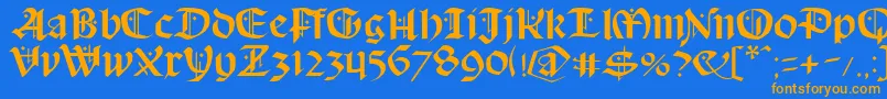 Schampel-Schriftart – Orangefarbene Schriften auf blauem Hintergrund