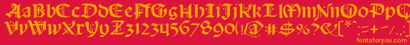 Schampel-Schriftart – Orangefarbene Schriften auf rotem Hintergrund