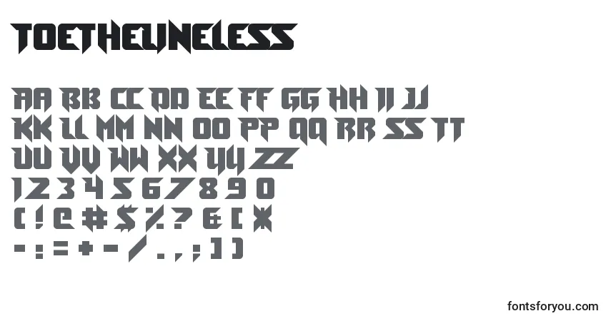 Schriftart ToeTheLineless – Alphabet, Zahlen, spezielle Symbole