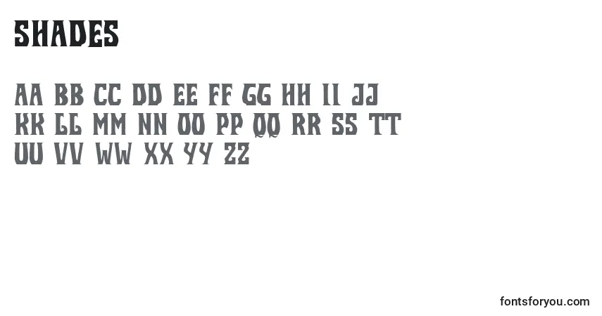 Shadesフォント–アルファベット、数字、特殊文字