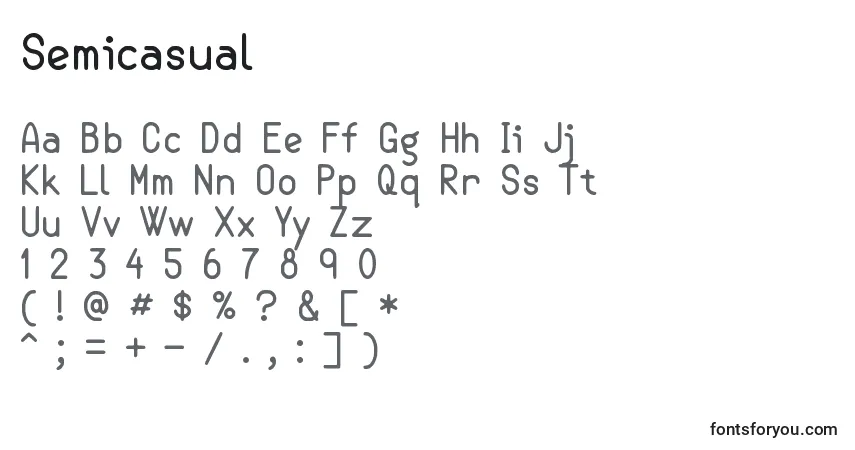 Schriftart Semicasual – Alphabet, Zahlen, spezielle Symbole