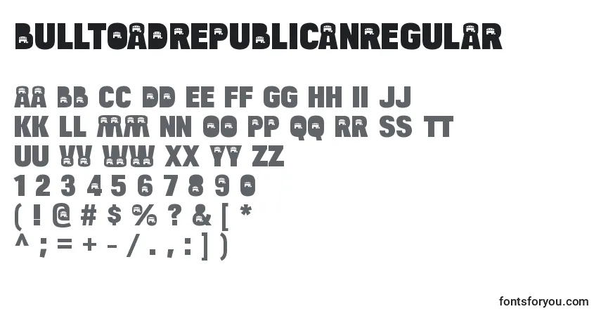 Czcionka BulltoadrepublicanRegular – alfabet, cyfry, specjalne znaki