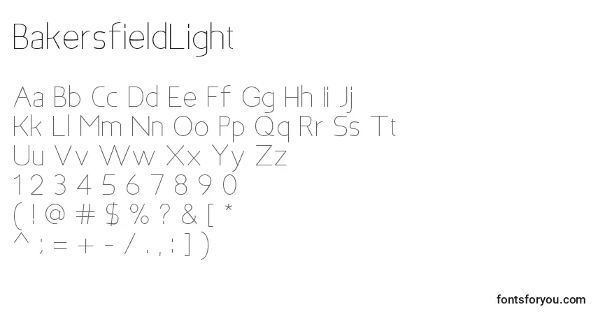 Czcionka BakersfieldLight – alfabet, cyfry, specjalne znaki