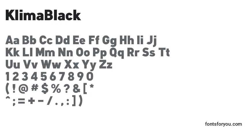A fonte KlimaBlack – alfabeto, números, caracteres especiais