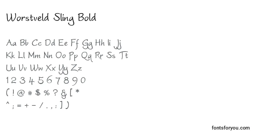 Schriftart Worstveld Sling Bold – Alphabet, Zahlen, spezielle Symbole