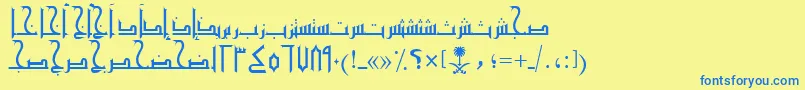 フォントAymMamlokySUNormal. – 青い文字が黄色の背景にあります。