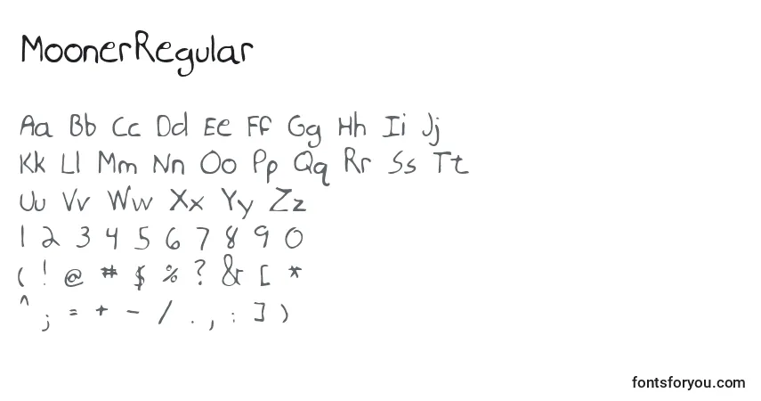 Schriftart MoonerRegular – Alphabet, Zahlen, spezielle Symbole