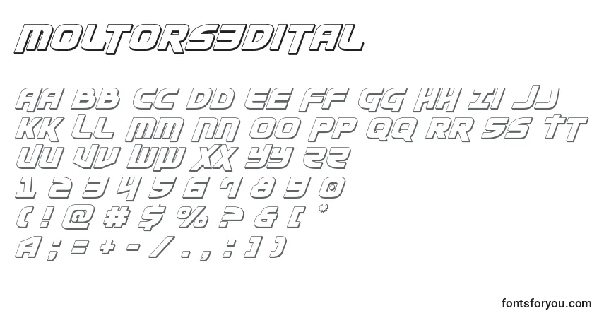 Шрифт Moltors3Dital – алфавит, цифры, специальные символы
