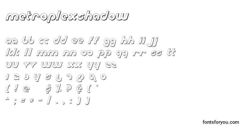 Czcionka MetroplexShadow – alfabet, cyfry, specjalne znaki