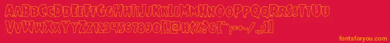 フォントMrsmonsterout – 赤い背景にオレンジの文字