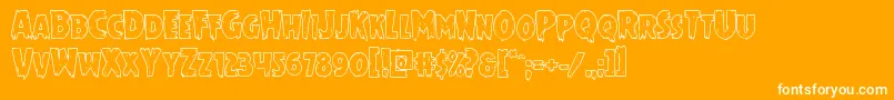 Mrsmonsterout-Schriftart – Weiße Schriften auf orangefarbenem Hintergrund