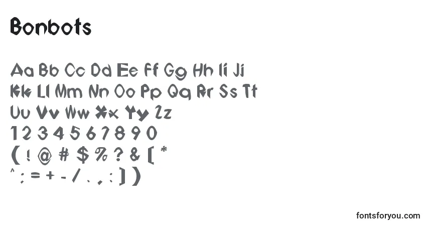 Czcionka Bonbots – alfabet, cyfry, specjalne znaki