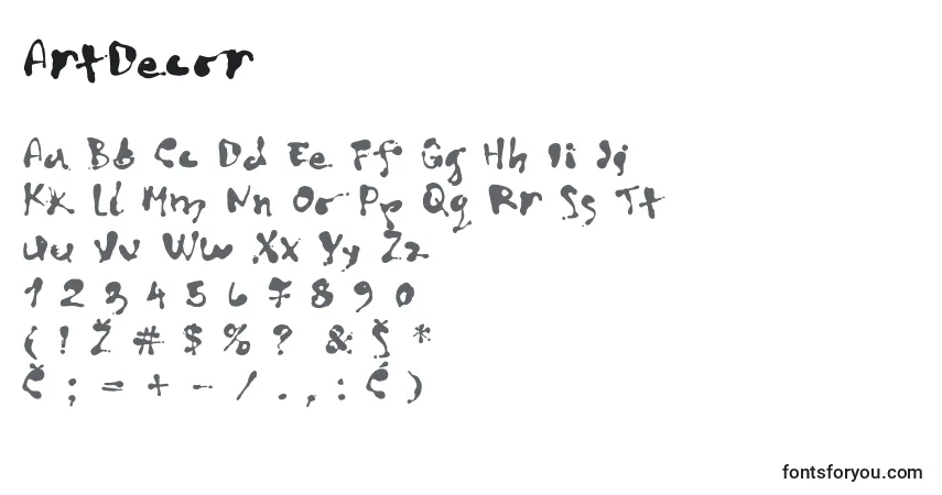 Czcionka ArtDecor – alfabet, cyfry, specjalne znaki