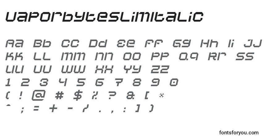 A fonte VaporbyteSlimItalic – alfabeto, números, caracteres especiais