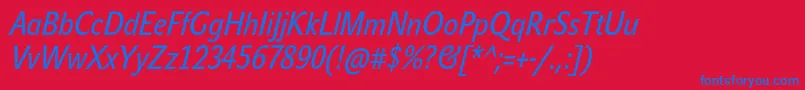 フォントJohnsanscondTextProItalic – 赤い背景に青い文字