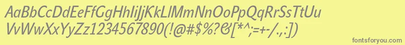Fonte JohnsanscondTextProItalic – fontes cinzas em um fundo amarelo
