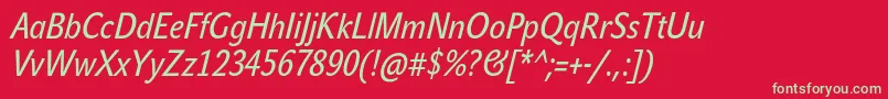 フォントJohnsanscondTextProItalic – 赤い背景に緑の文字
