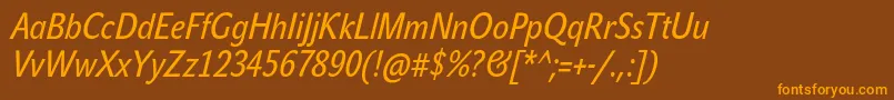 Weitere Informationen zur JohnsanscondTextProItalic-Schriftart JohnsanscondTextProItalic-Schriftart – Orangefarbene Schriften auf braunem Hintergrund